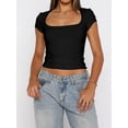 thumbnail image 5 of Women'S Square Neck Crop Top Short Sleeve T-Shirts Slim Fitted Going Out Tops Y2K Cute Basic Tees Black L, 5 of 7
