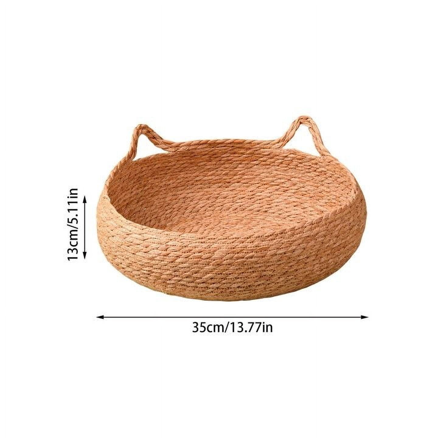 Woven Straw Cat Bed - 2025 New Natural Rattan Round Pet Basket, Cooling Cat House & Small Dog Bed, Furniture Protective Scratch Mat for Indoor Pets