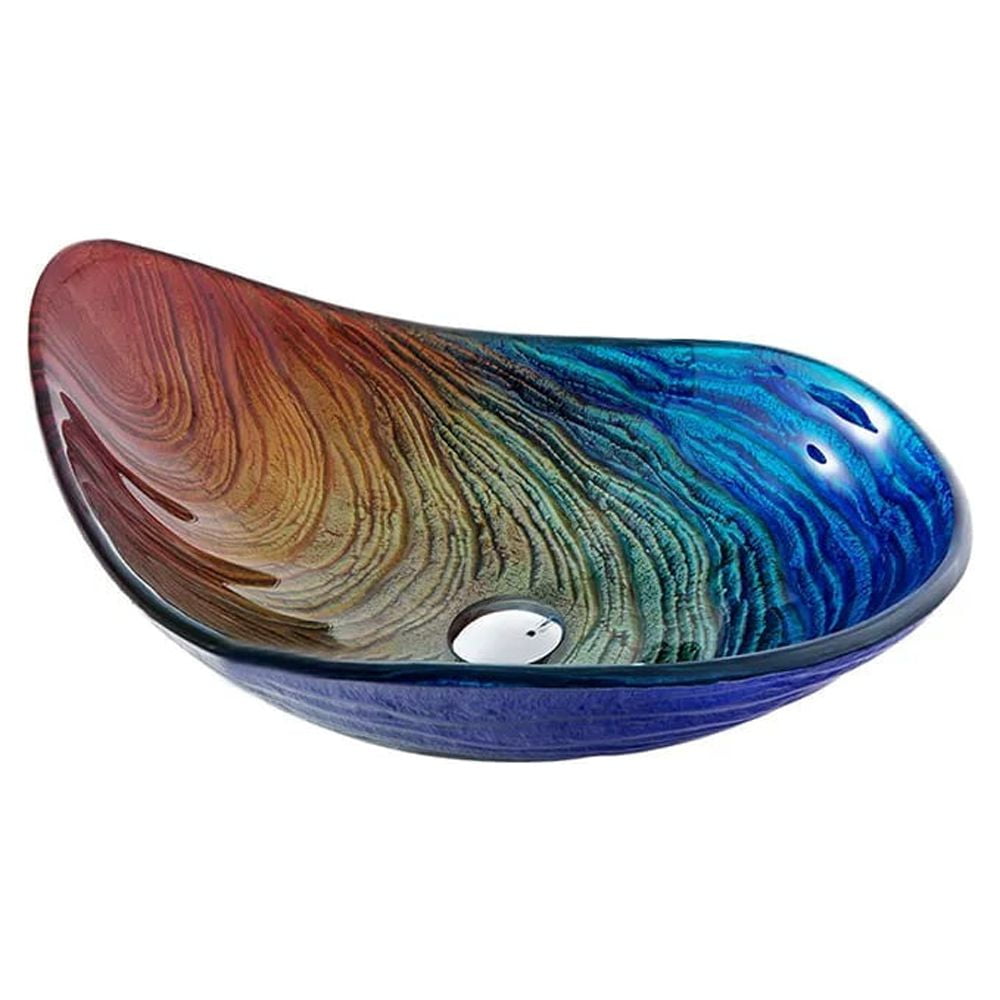 Homary Tempered Glass Multicolor Teardrop-Shaped Bathroom Vessel Sink Wash Sink