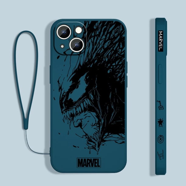 Funda de teléfono Marvel Venom para Apple iPhone 14 13 12 mini 11 Pro Max 8 7 Plus Funda de cuerda líquida para la parte trasera Fivean unisex