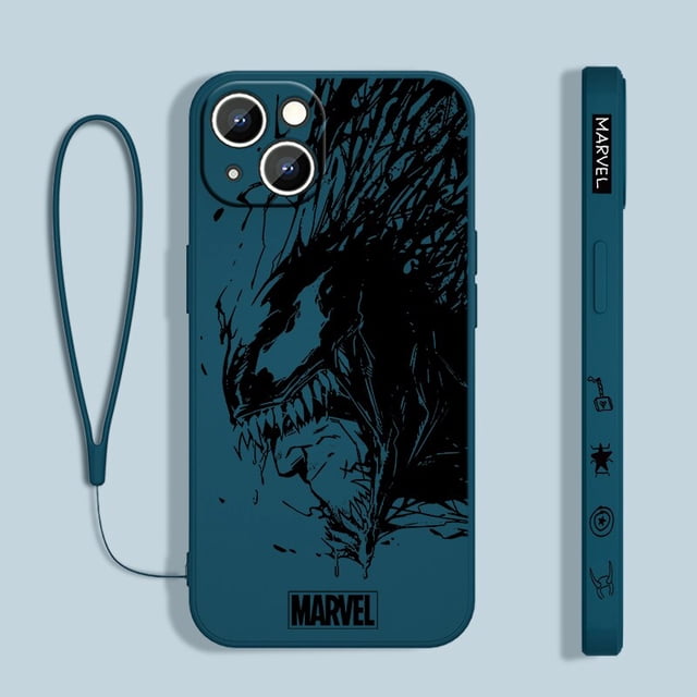 Funda de teléfono Marvel Venom para Apple iPhone 14 13 12 mini 11 Pro Max 8 7 Plus Funda de cuerda líquida para la parte trasera Fivean unisex