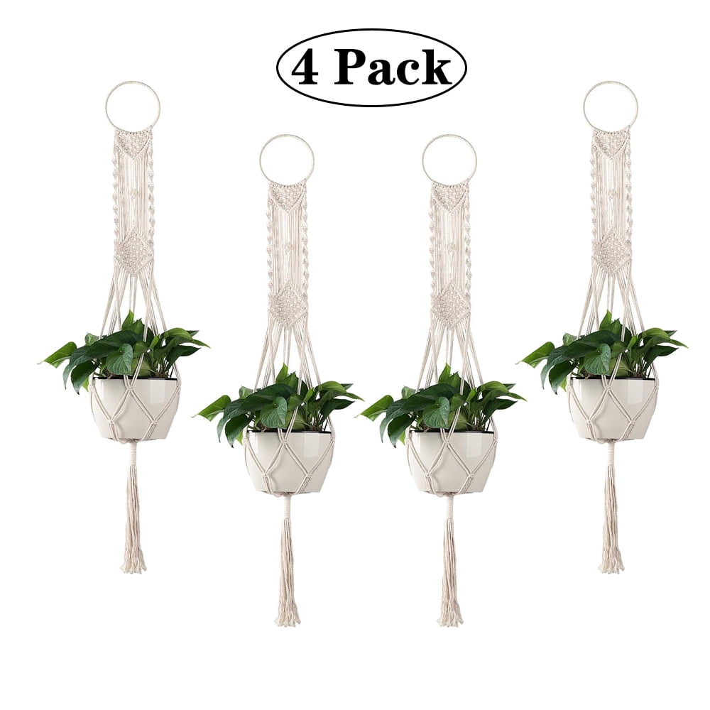 LNKOO 4 Pack Macrame Plant Hanger Indoor Wall Hanging Planter, Handmade