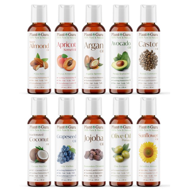 Set variado de aceites transportadores Plant Guru, 60 ml x 10, 100% puros