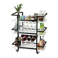 thumbnail image 2 of BENOSS 3-Tier Home Bar Cart with Wine Rack and Glass Cup Storage, Mobile Serving Wine Cart on Wheels, Modern Drink Trolley for Coffee Tea Wine, Beverage Bar Table for Home Kitchen Party, Black, 2 of 11