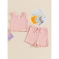 thumbnail image 4 of Suealasg 1-5 Years Toddler Baby Girls Shorts Set Sleeveless Solid Color Tank Tops + Ruffle Trim Shorts 2Pcs Kids Girls Summer Beach Vacation Clothes Set, 4 of 9