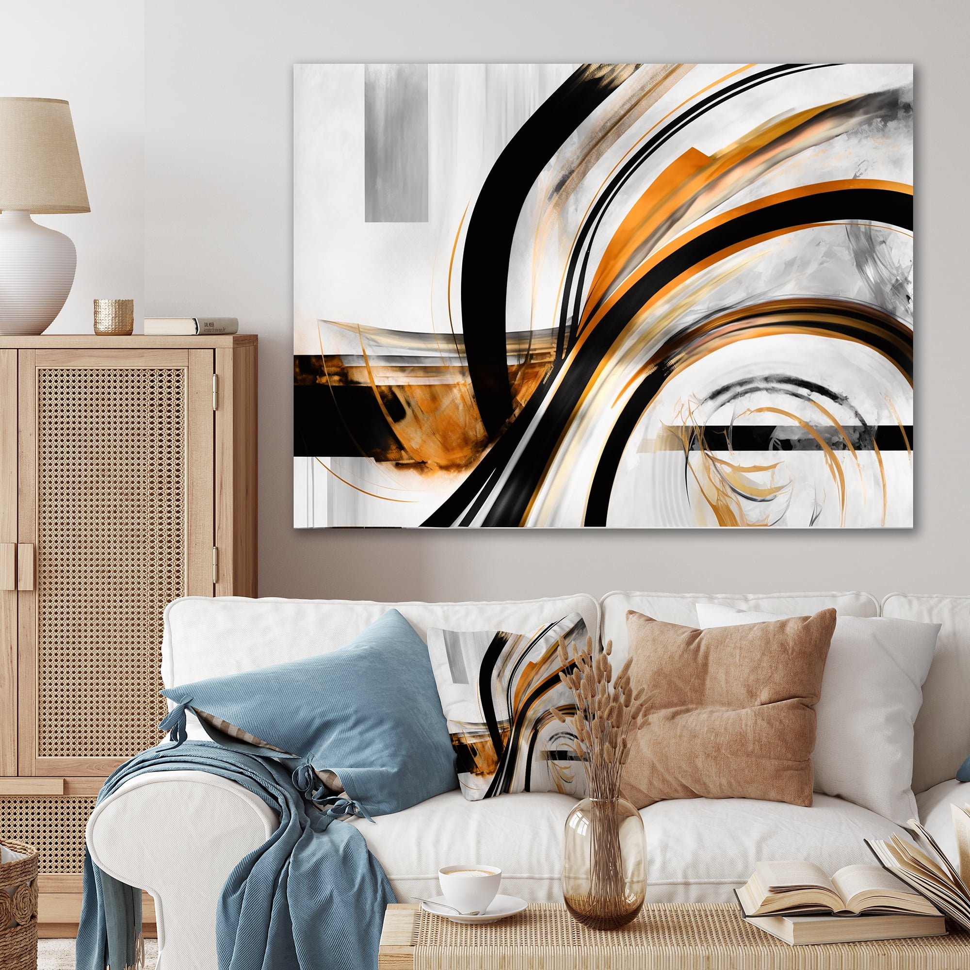 Designart A Black And Gold Spiral Flower II Canvas Wall Art