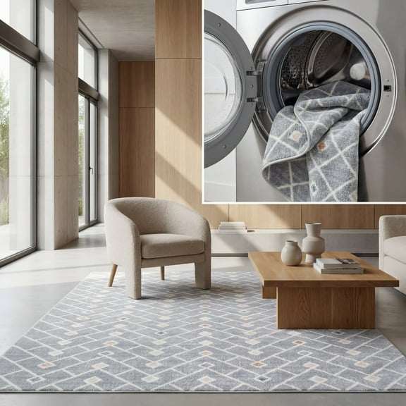 SAFAVIEH Blair Marion Geometric Machine Washable Area Rug, 5'3" x 7'6", Grey/Multi