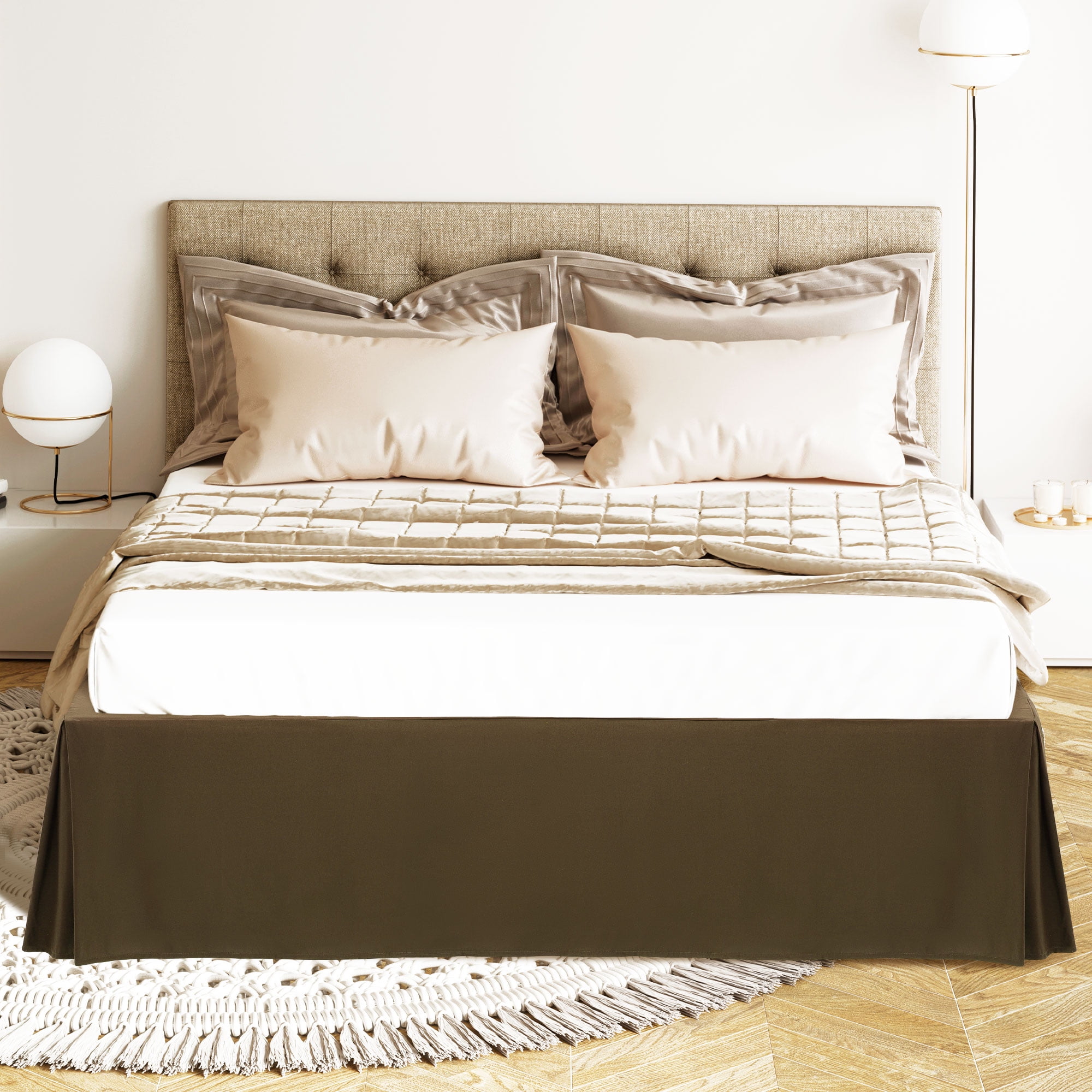 Unique Bargains 16" Drop Pleated Brushed Bed Skirt Queen Dark Brown