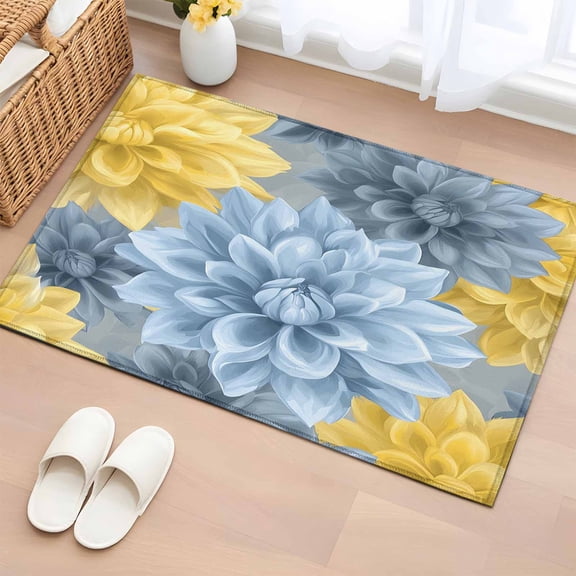Yellow Blue Spring Floral Bathroom Rug Washable 2x3 Entryway Rug Non Slip Pastoral Summer Botanical Front Door Mat Low Pile Indoor Doormat Throw Floor Carpet for Kitchen Bedroom Entrance