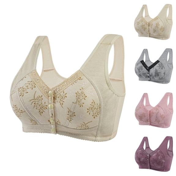 Plus Size Front Closure Bras for Old Women Wireless Bras Comfortable Snap Closing Push Up Bra with Wide Strap for Everyday