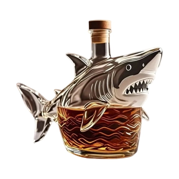 OIUR Whiskey Bottle Decanter 3D Carved Shark Design Decorative Liquor Bottle Wine Beer Container Home Bar Centerpiece Decor