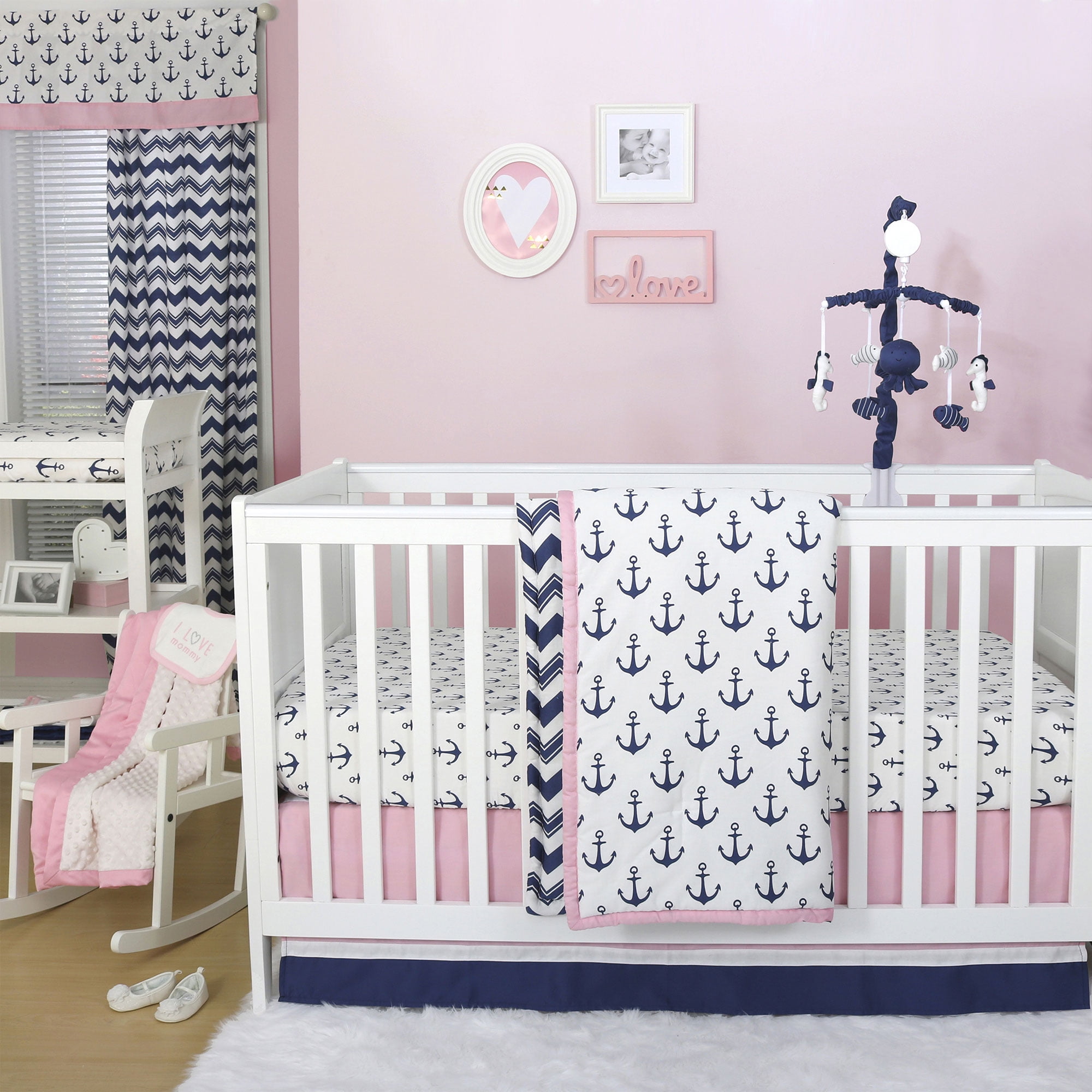 Sail Away Pink Blue Nautical Anchor Crib Bedding 20 Piece Nursery Essentials Set