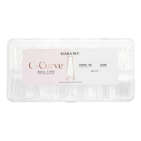 Funda para uñas Kiara Sky C Curve XXL Coffin Clear, 500 puntas