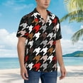 thumbnail image 5 of Daiia Houndstooth Green Red Hawaiian Shirt for Men Gentle Cotton Regular Short Sleeve Casual-Small, 5 of 9