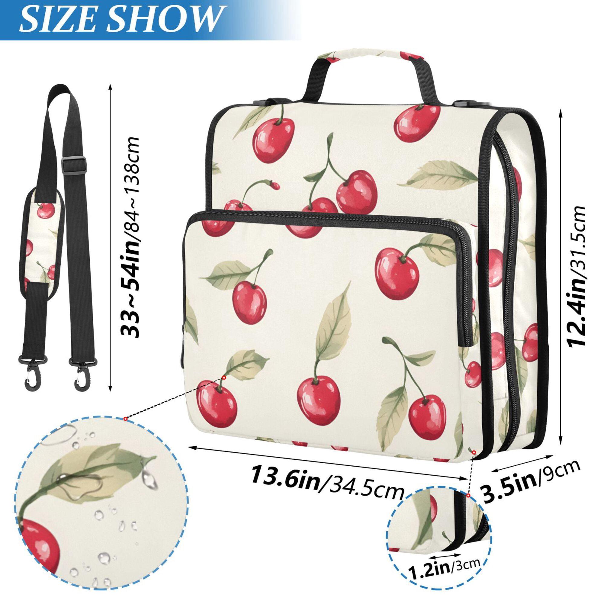 FORMRS Zipper Binder with Shoulder Strap 2-inch Ring 500 Sheet Capacity File Bag, Red Cherry