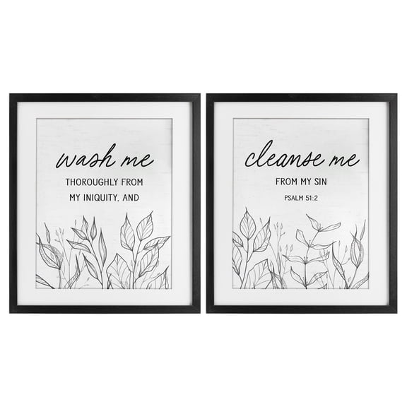 Wash & Cleanse Me Scripture 2 Piece Black Framed Print Under Glass Set, design by Lettered and Lined
