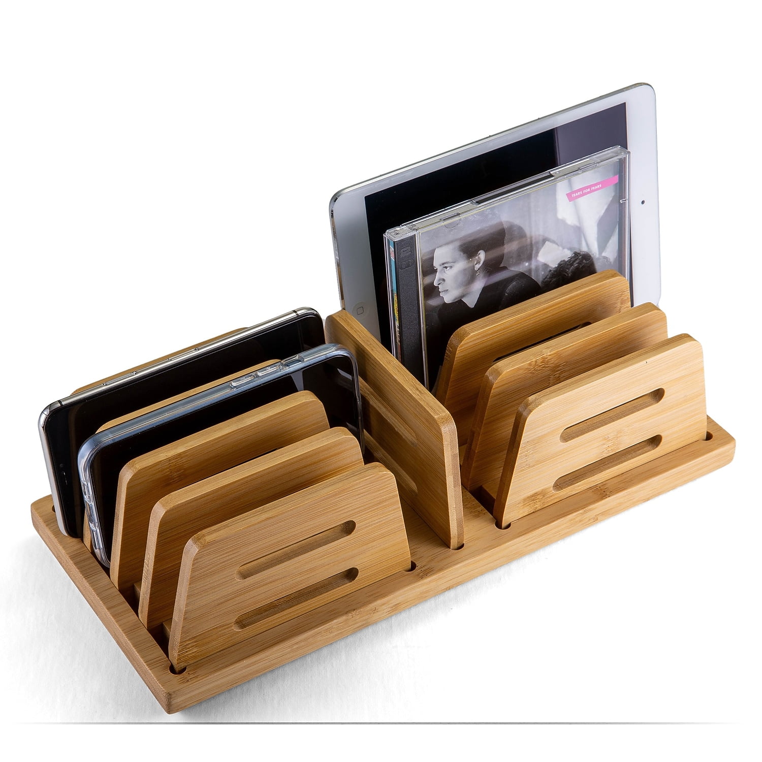 Officemate Bamboo Desk Accessories 9-Compartment Stackable Wood Desk Organizer  Natural Wood Grain