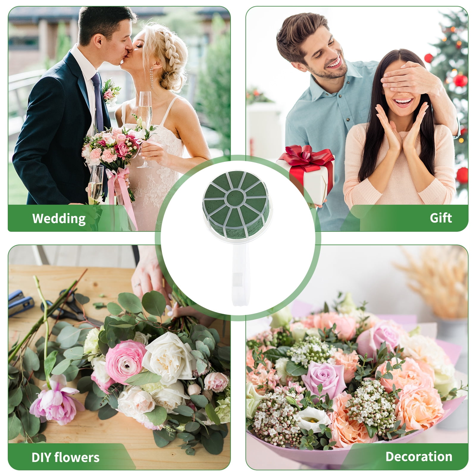 Amosfun Plastic Bridal Bouquet Holder Green Wedding Floral Handle for Pet Use 4Pcs