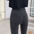 thumbnail image 2 of Pantalones vaqueros de cintura alta con bolsillos para mujer, Vaqueros ajustados de color negro con cremallera, ropa de calle informal recta, moda coreana, Otoño, nuevo, 2 of 5