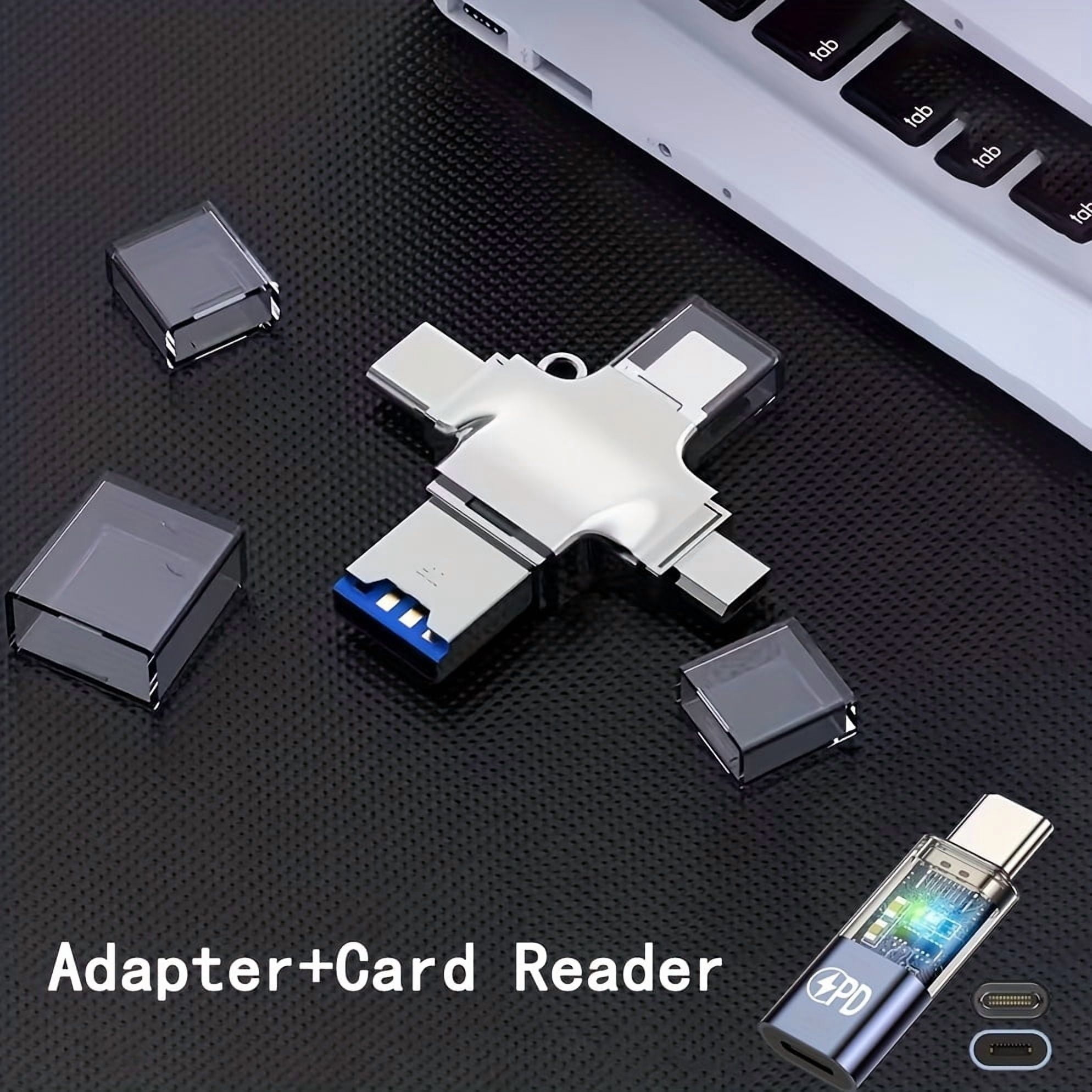 4-in-1 USB 3.0 OTG Card Reader & Fast Charger Adapter for iPhone iPad Android, Mobile Storage Flash Drive for TF/Micro SD Cards, USB 3.0 Hub for Content Creators & Tablet Users