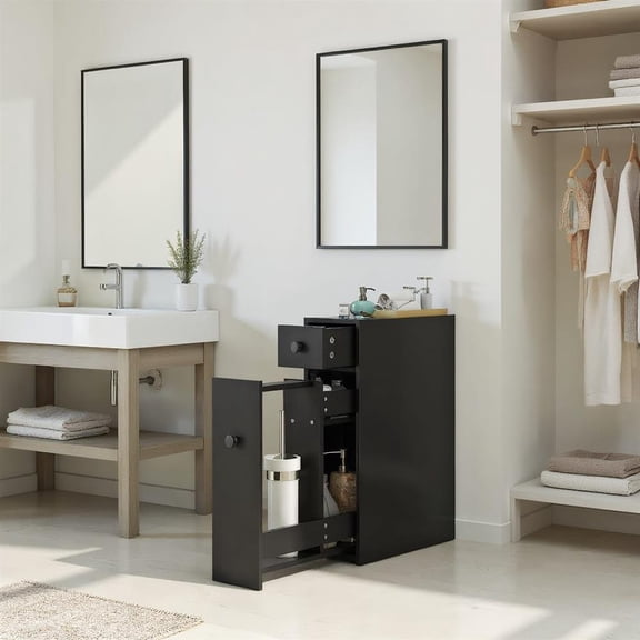 Topcobe Black Bathroom Cabinet Space Saver Storage Organizer, Bathroom Cabinets Freestanding, Bathroom Furniture