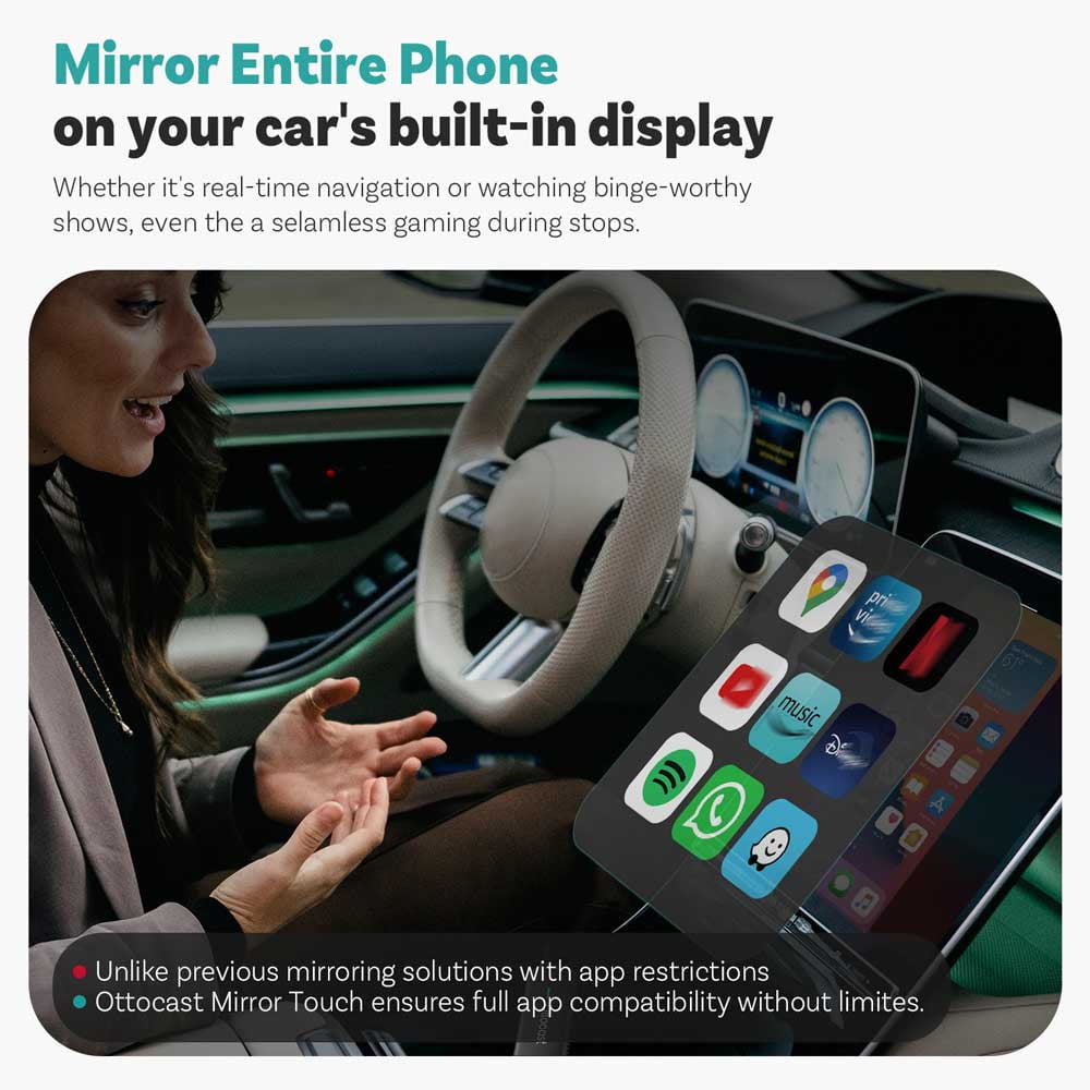 OTTOCAST Mirror Touch Bi-Mirroring Wireless CarPlay Adapter