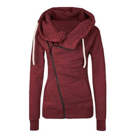Womens Sport Jacket - Womens Sports Hooded Pullover Sweatshirt Side Zip Cardigan Coat Top