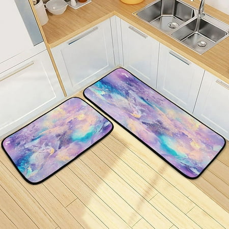 

Kitchen Rug Set 2 Pieces Non Slip Kitchen Mat for Kitchen Home Floor Sink 47 x19 +27 x19 Pastel Watercolor Splashes
