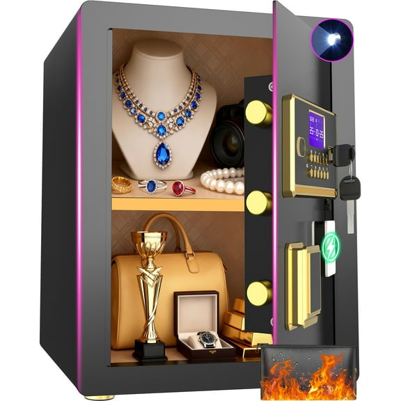 Gemaisil New 3.0 Cuft Safe Box with Digital Keypad, Security Safe with Fireproof Waterproof Bag, Adjustable Shelf, Alarm System, Office & Home Safes for Cash, Jewelry, Documents, Black