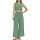 thumbnail image 1 of Conjunto informal de dos piezas para mujer con cuello redondo, sin mangas, cintura alta y pernera ancha - Top con dobladillo elástico - Pantalones de corte holgado - Versátil para looks informales, 1 of 4
