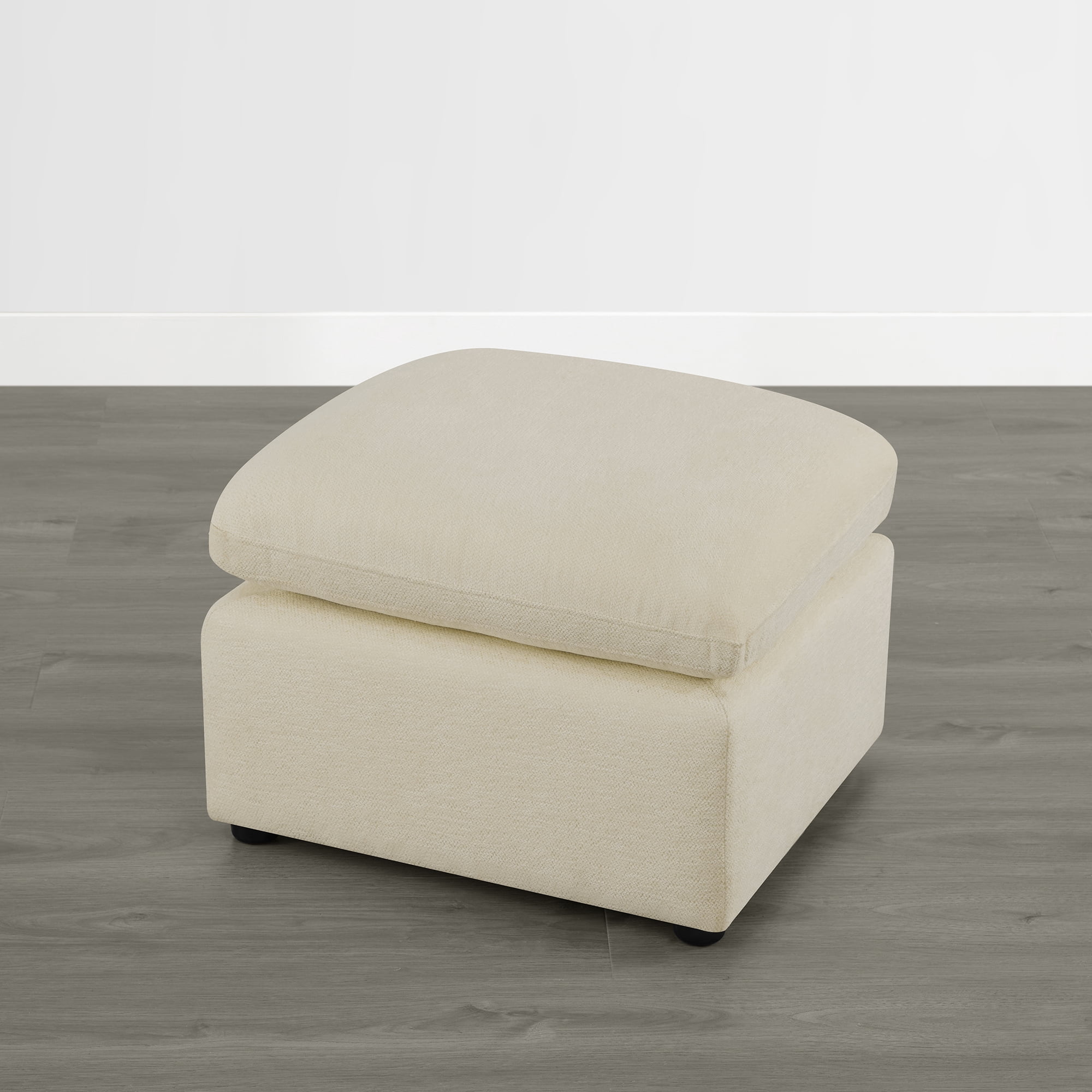 Spruce & Spring Upholstered Ottoman Footstool with Padded Cushion for Living Room and Bedroom, Sand
