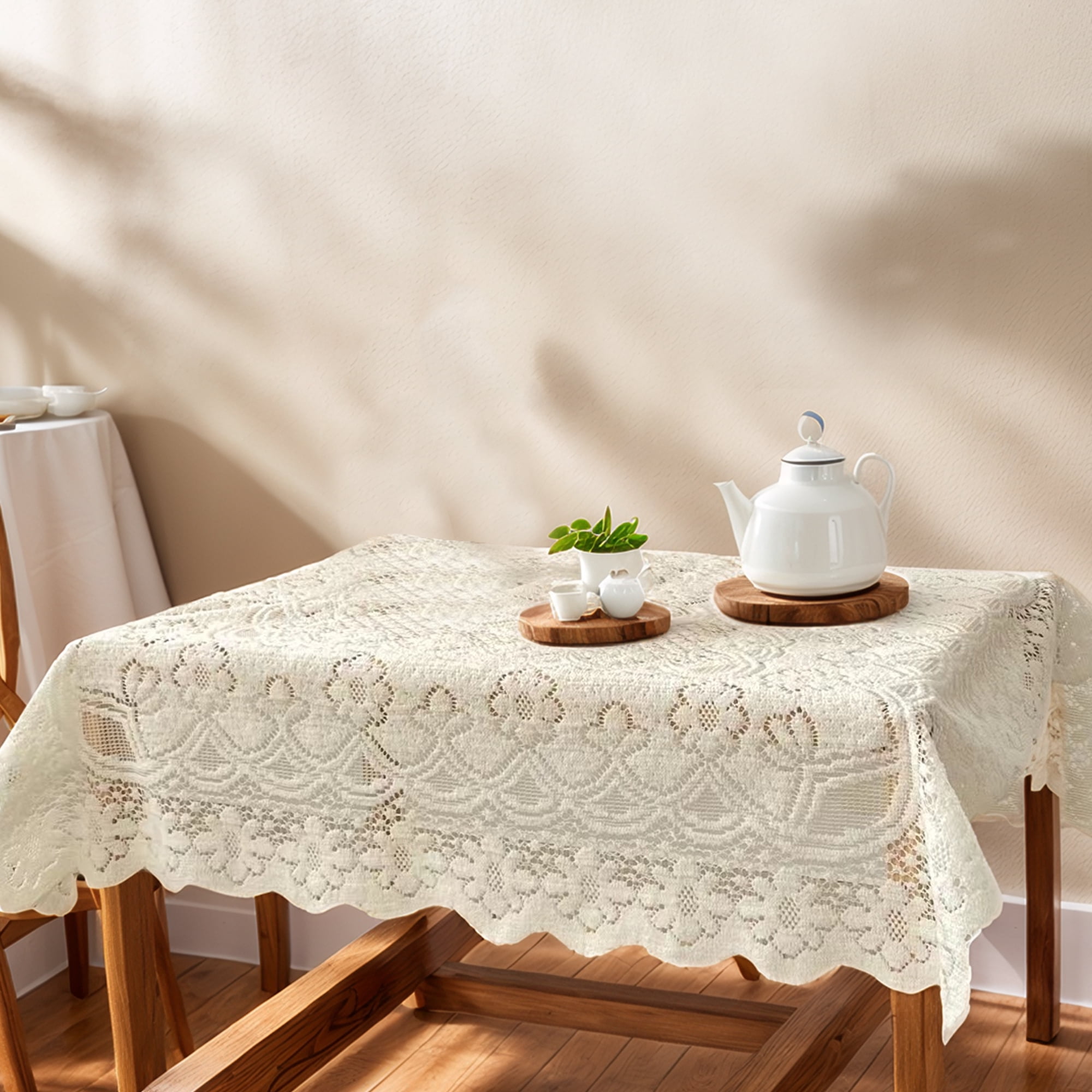 Unique Bargains Lace Rectangle Tablecloths Floral Design 31.5"x31.5"