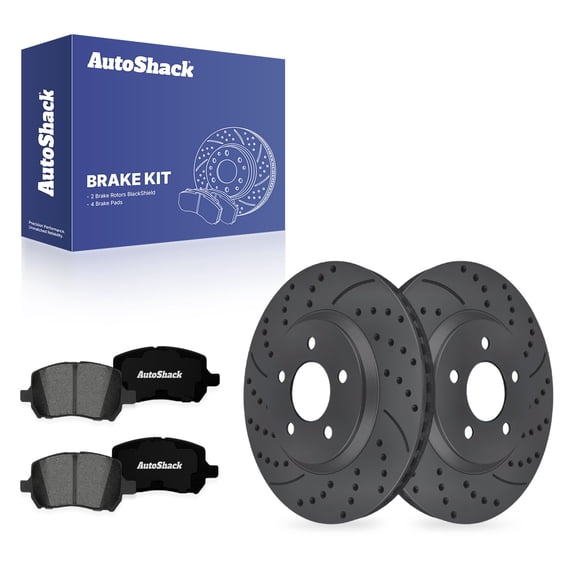 AutoShack Front Vented Drilled & Slotted Coated Brake Rotors Black Matte Finish   Premium Ceramic Pads 6-PC Brake Kit Replacement for 2004-2012 Chevrolet Malibu BlackShield 11.65" (295.8 mm)