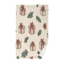 Yayeee 2 Pack Hand Towels for Bathroom 100% Cotton 16" x 28" Kitchen Towel, Beige Christmas Gift Pattern