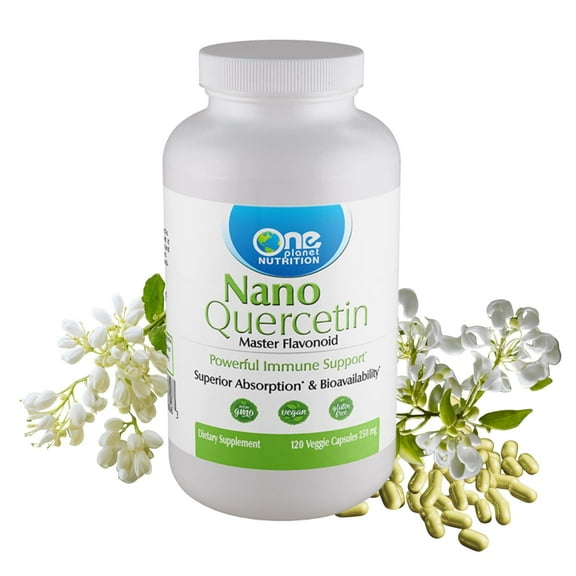 One Planet Nutrition Nano Quercetin 250 mg Veggie Capsules (120 Servings), Natural Quercetin Extract, Nano for Enhanced Absorption, Supports Immune and Antioxidant Health, Non-GMO, Gluten-Free