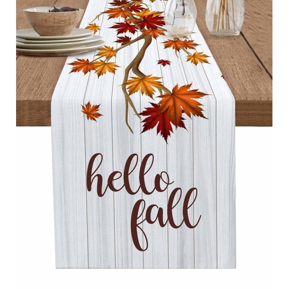 Table Runner 36 Inches Long for Kitchen Dining, Maple Leaves Fall Dresser Scarf Farmhouse, Dining Table Decorations for Wedding/Parties, Thanksgiving Botanical Branches Wooden 13 x 36 In