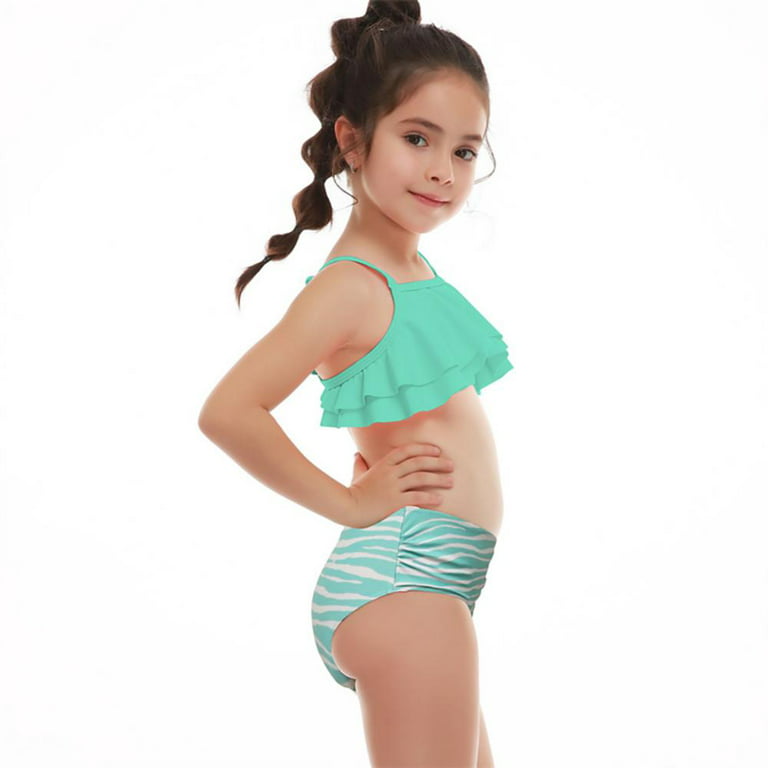Kids Girls Two Pieces Swimsuit Straps Bathing Suit Halter Ruffle Top and  Bikini Bottom Set Toddler Little Girl Swimming Suit