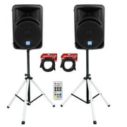 (2) Rockville RPG12BT 12" Powered Wireless Link DJ Speakers+Bluetooth+LED Stands