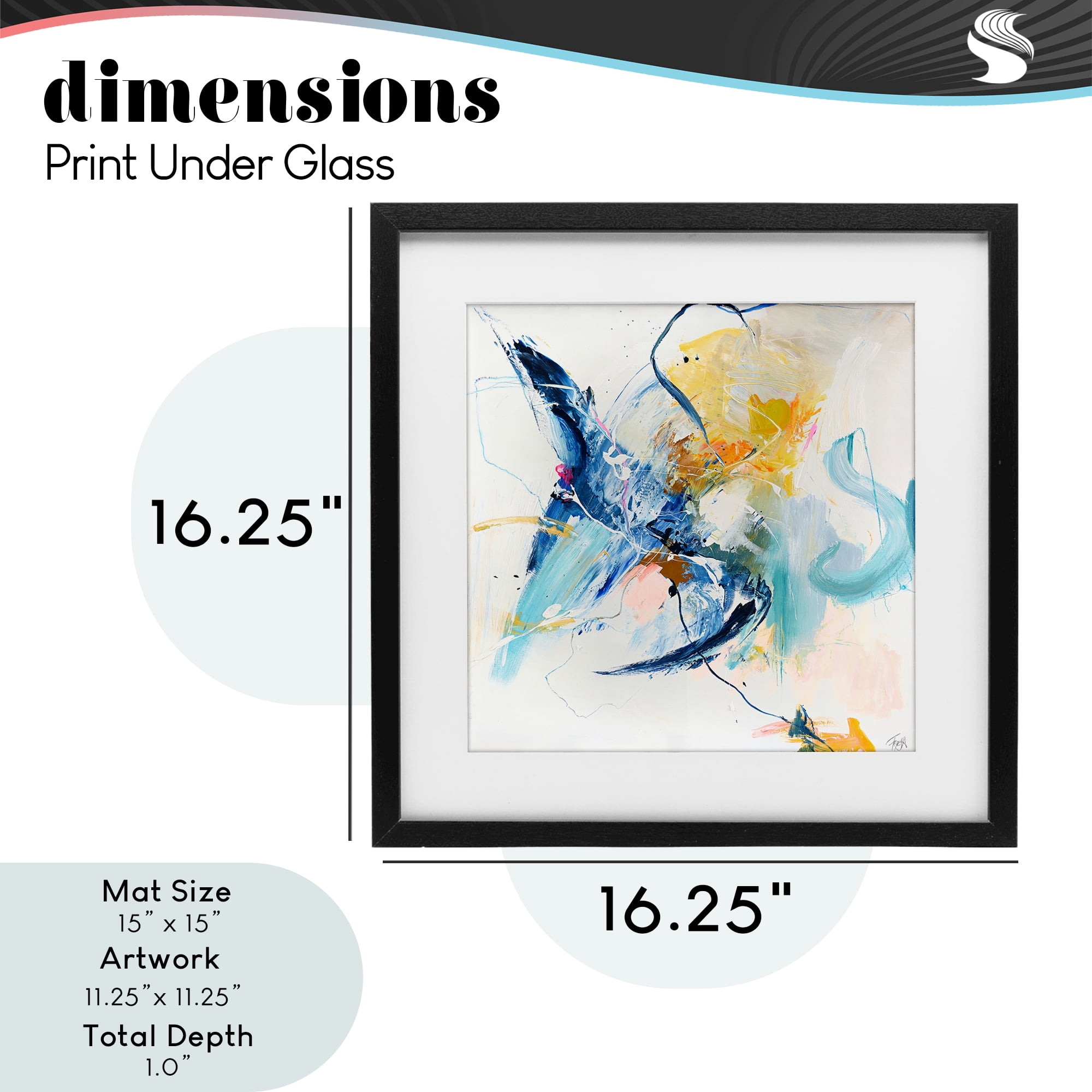 Confident Blue Abstraction Black Framed Print Under Glass, design by Design Fabrikken