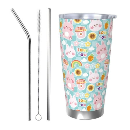 

Gukieu Love You Rabbit Print 20OZ Car Cup Vacuum Stainless Steel Leak-proof Thermos Cup Unisex Suitable for Home Outdoor and Sports-Straw Three-piece Set