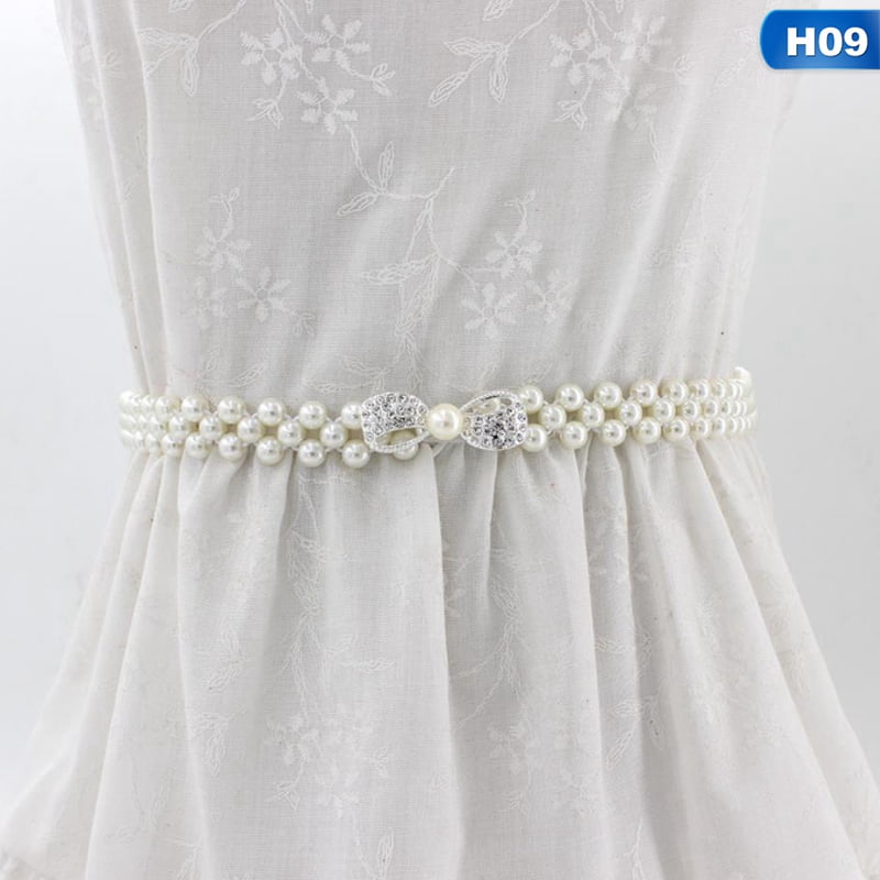 Akoada Fashion Women Pearl Belt Waist Belt Elastic Buckle Pearl Chain Belt Female Girls Dress Crystal Strap Belt, Women's, Size: One size, Other