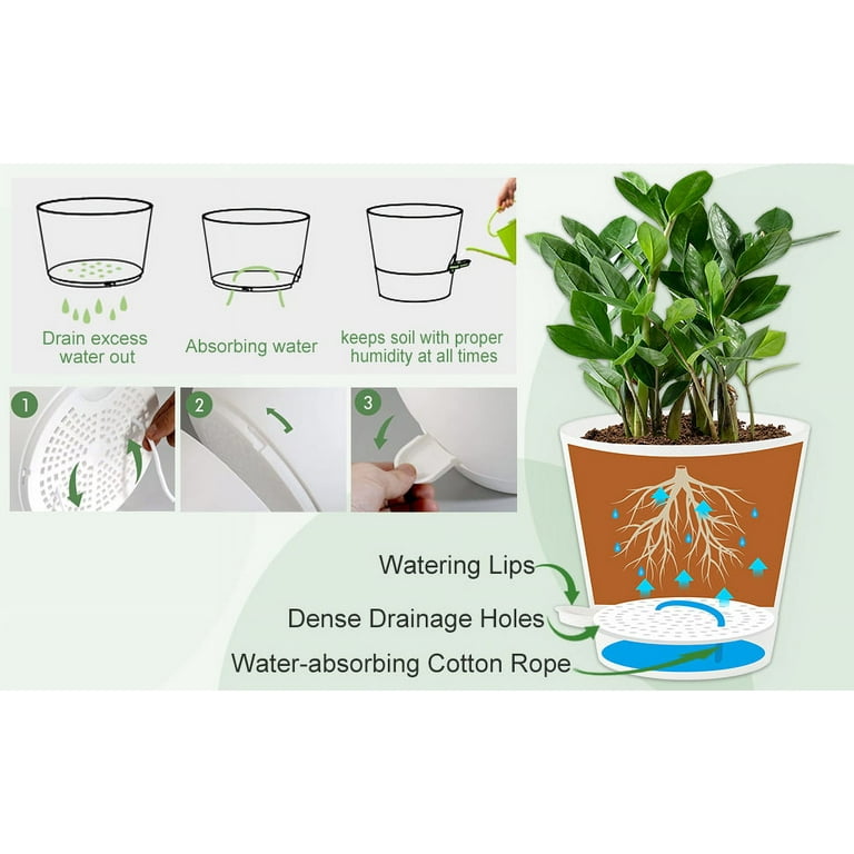 Fabulas Self Watering Planters, 5/5.5/6/6.5/7 Inch Self Watering Plant Pots for Indoor and Outdoor Plants, 5 Pack
