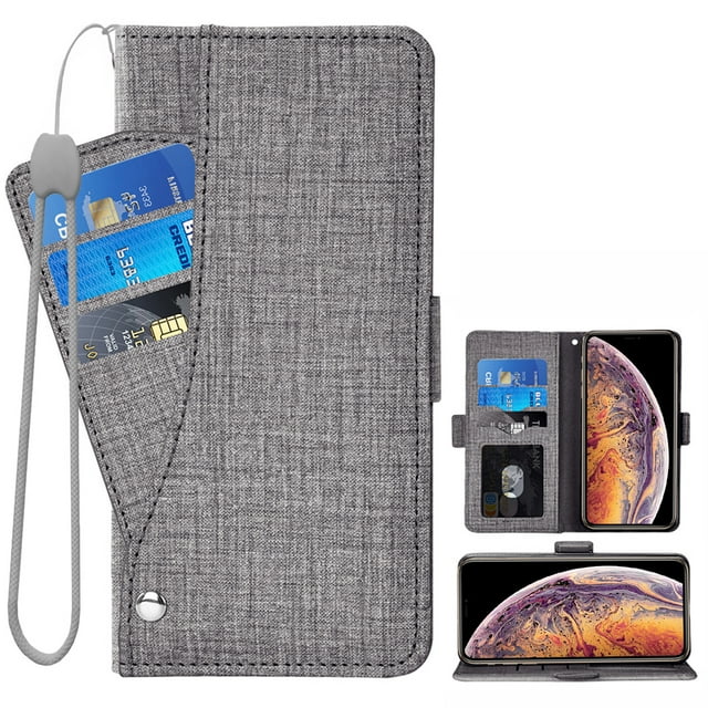 Wallet Case for iPhone XS X, Blocking Card Slot Stand Shockproof TPU Interior Case PU Leather Magnetic Protect Flip Cover Compatible with iPhone XS X, Gray