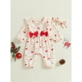 thumbnail image 4 of Newborn Baby Girl Christmas Outfit Santa Claus Ruffle Cotton Linen Jumpsuit Long Sleeve Romper Playsuit with Headband, 4 of 8
