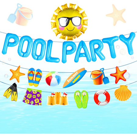 Pool Party Decoration Blue Beach Party Supplies Summer Sun Balloons for Luau Hawaii Beach Pool Party
