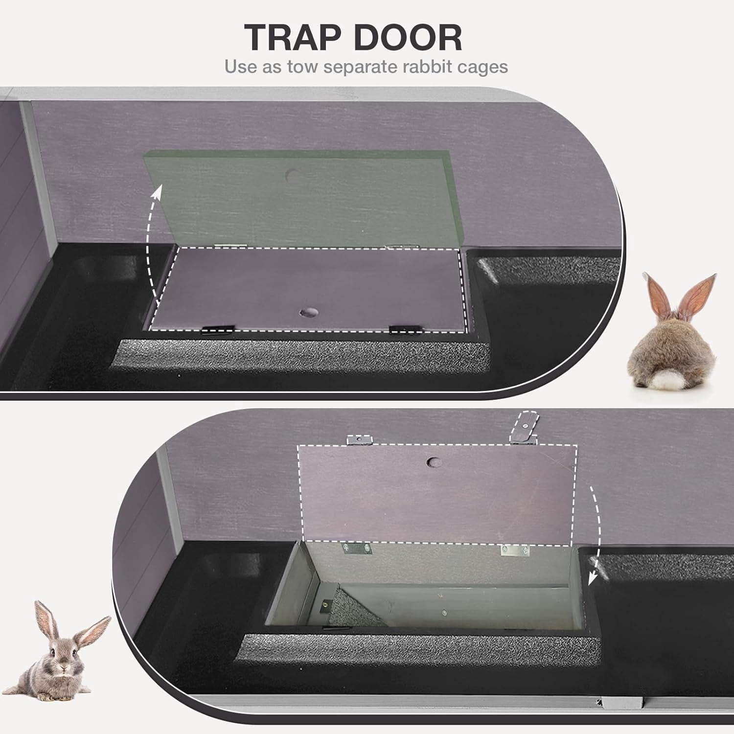 Rabbit Hutch Indoor with Trap Door Rabbit Cage with 4 Casters Bunny cage 2 Story & 2 Trays Guinea Pig Cage 36 inchs