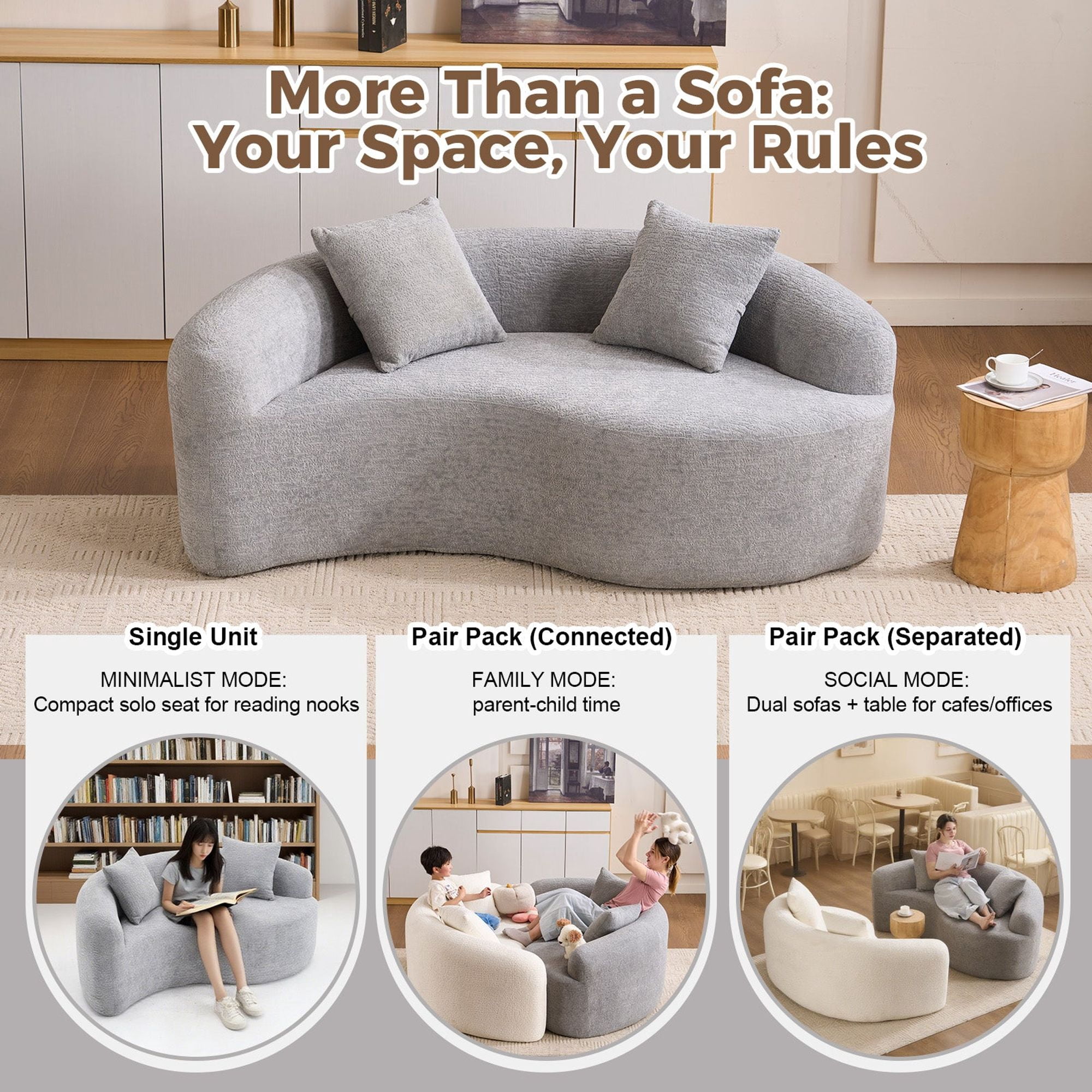Sailvan S-Curved Chenille Sofa Loveseat, Dual-Depth, No Assembly, Compact for Small Spaces