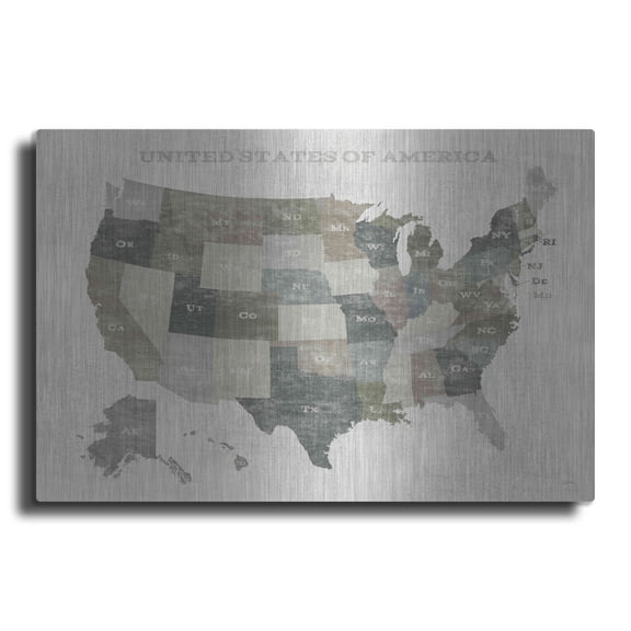 Luxe Metal Art 'Slate US Map' by Sue Schlabach, Metal Wall Art, 16"x12"