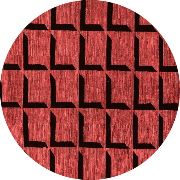 Ahgly Company Machine Washable Indoor Round Abstract Red Modern Area Rugs, 3' Round