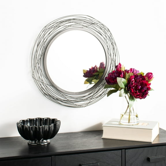 Safavieh Nixie 20 in. Abstract Wired Round Mirror, Black